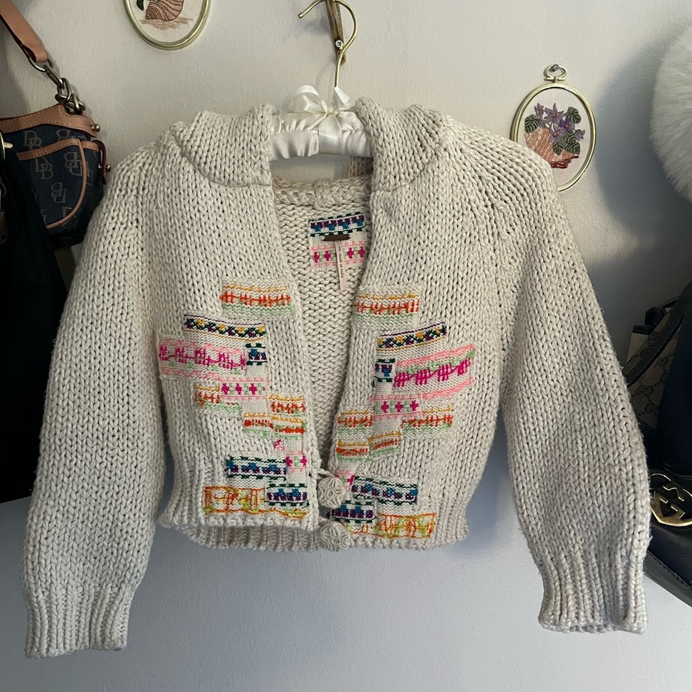 Free People Cream Cardigan with Multicolor Accents